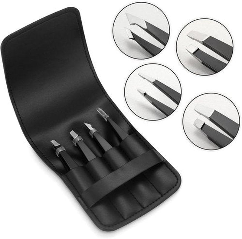 Pefei Tweezers Set - Professional Stainless Steel Eyebrow Tweezers for Precision Hair Removal - Black