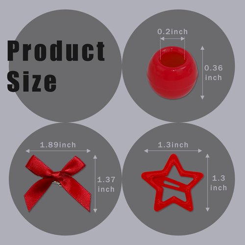 Arocooy 112PCS Hair Beads for Braids Satin Mini Hair Bows Red Non Slip Star Hair Clip 3 Styles Loc Dreadlock Large Pony Beads Hair Accessories for Girls Kids