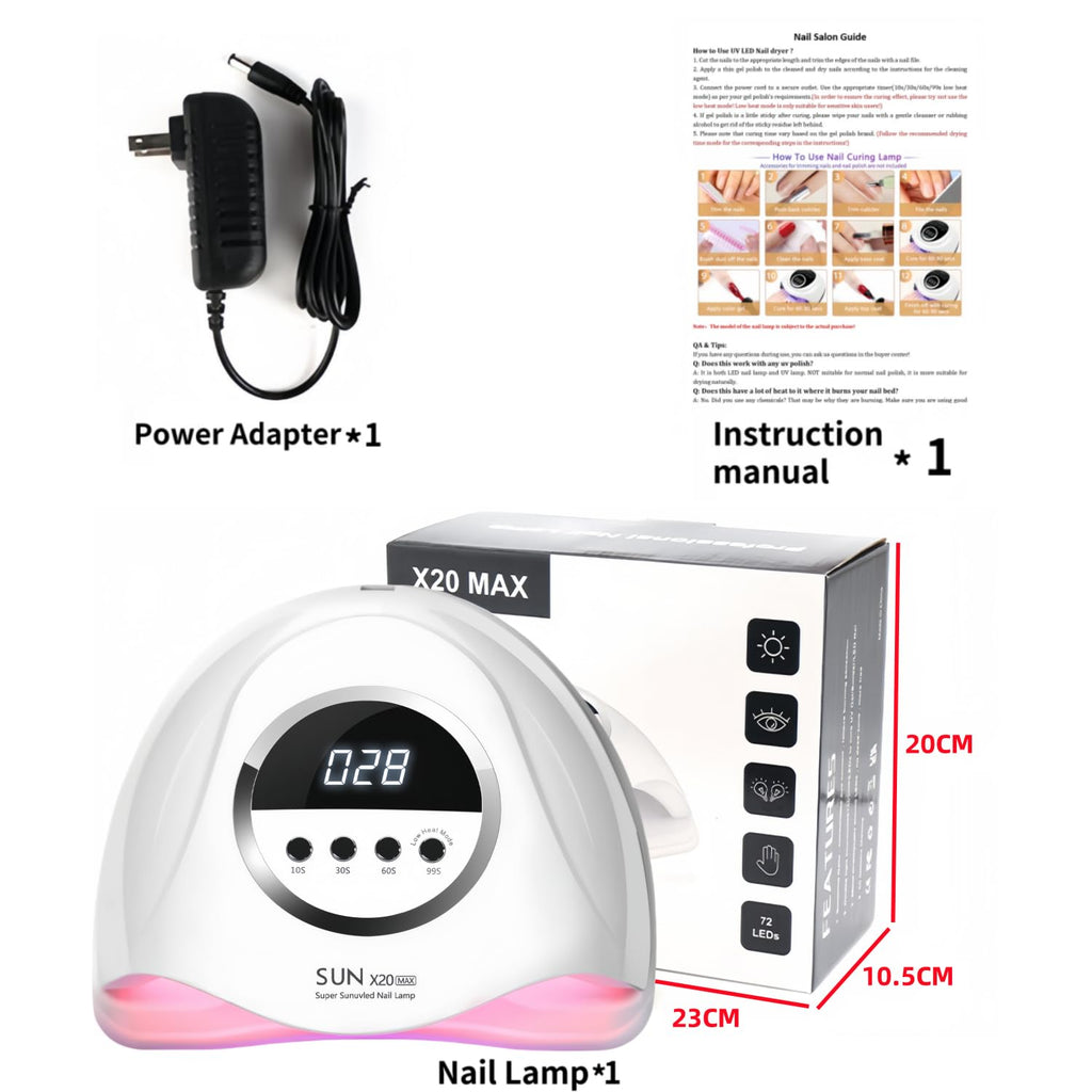 UV LED Nail Lamp with 72 Beads, 320W Nail Curing Lamps for Gel Polish with Automatic Sensor/4 Timer Setting,Led Nail Dryer, Professional Nail Art Drying Tools for Fingernail and Toenail