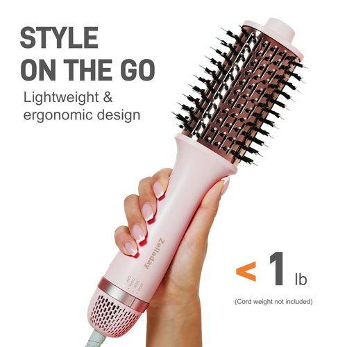 4.0 Ionic Hair Blow Dryer Brush - Lightweight 3X Faster Drying 5-in-1 Blowout Brush for More Shine, Smooth & Volume, Anti-Frizz Titanium Hot Hair Brush Straight & Curl, ESP. Long Hair (Pink & 12.6")