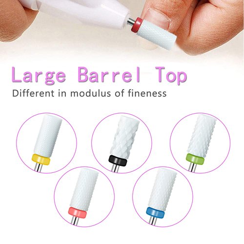 5 Size Professional Large Barrel Top Ceramic Nail Drill Bits Set with Holder for Electric Nail File Manicure Pedicure Acrylic Gel Polishing, 3/32'' (2.35mm)