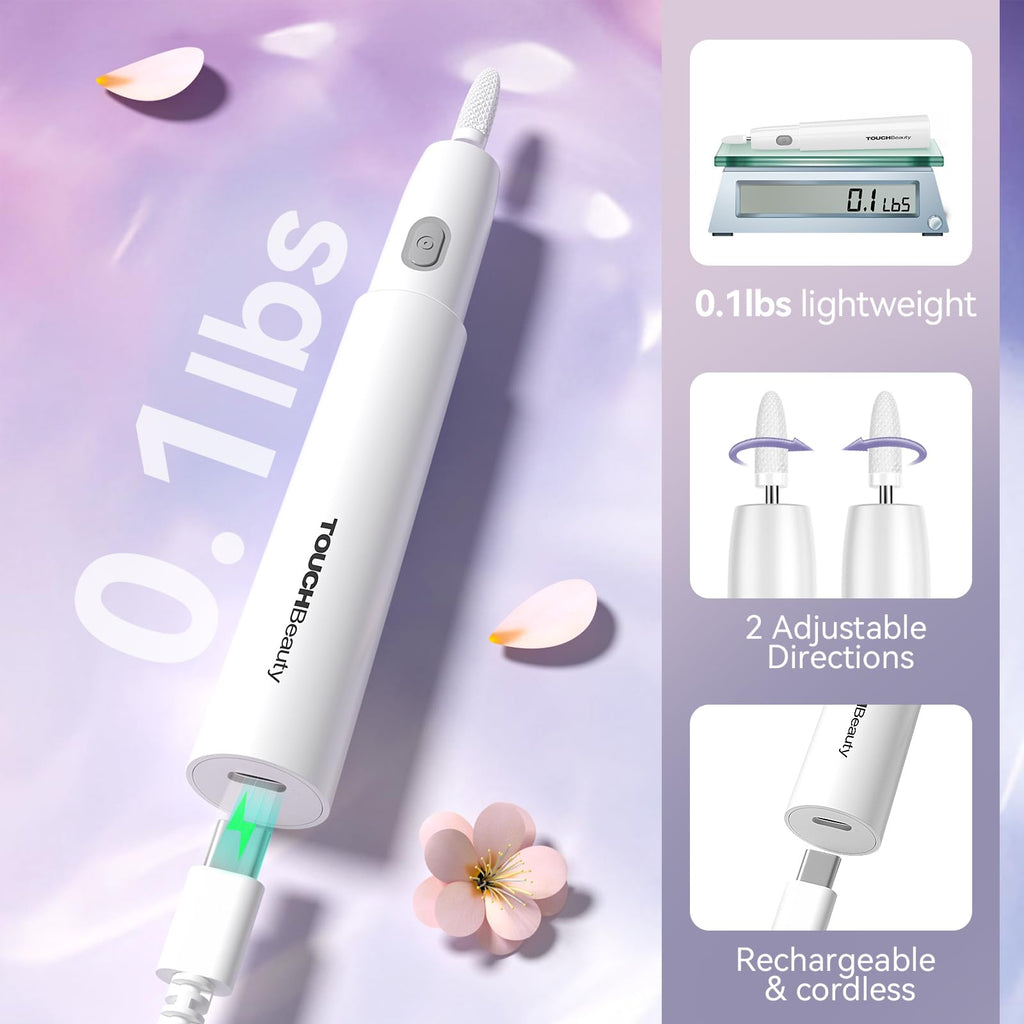 TOUCHBeauty Electric Nail Drill: Professional Files for Acrylic Gel Nails - Lightweight, Portable Manicure Pedicure Kit With Case - Perfect for Regular and Nail Art
