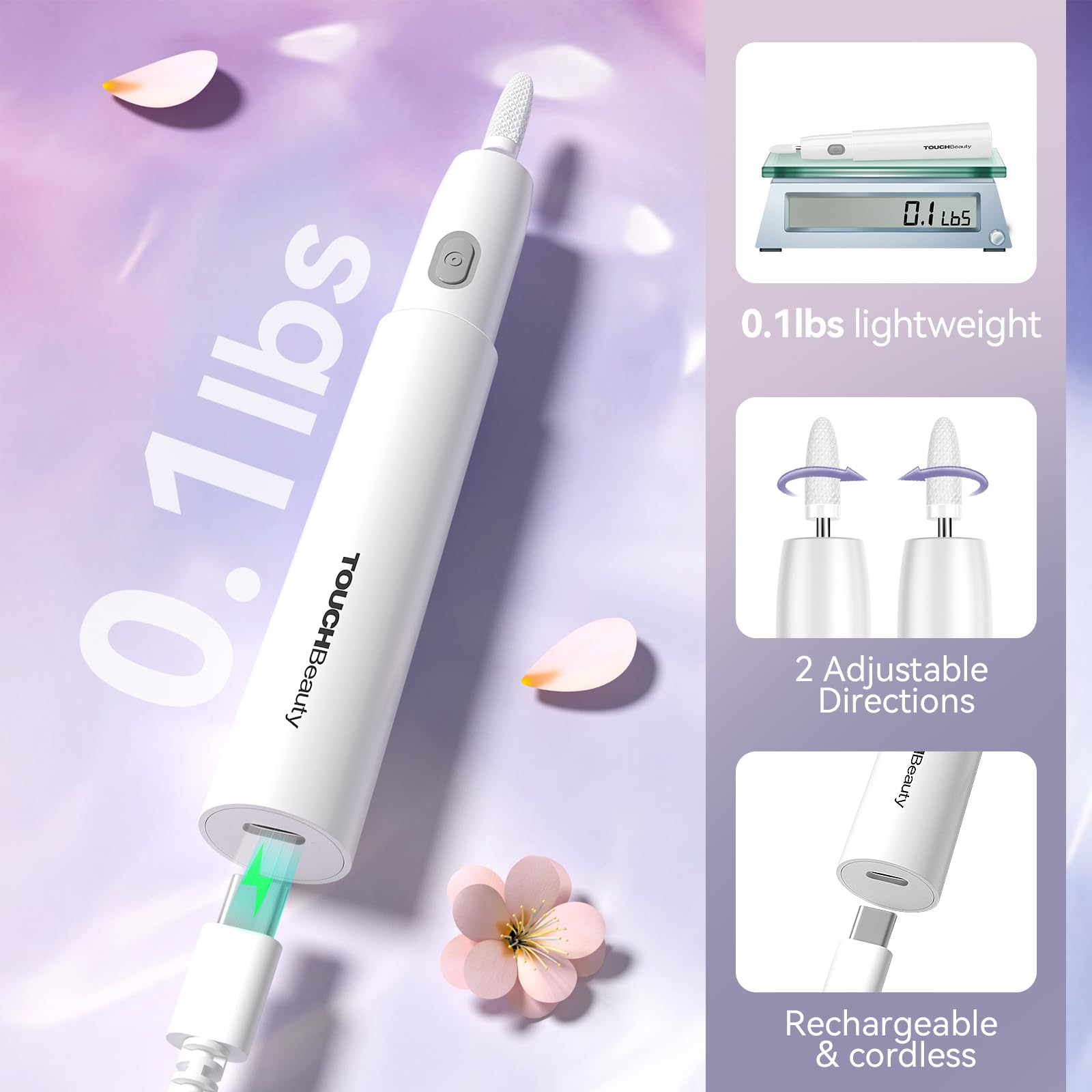 TOUCHBeauty Electric Nail Drill: Professional Files for Acrylic Gel Nails - Lightweight, Portable Manicure Pedicure Kit With Case - Perfect for Regular and Nail Art