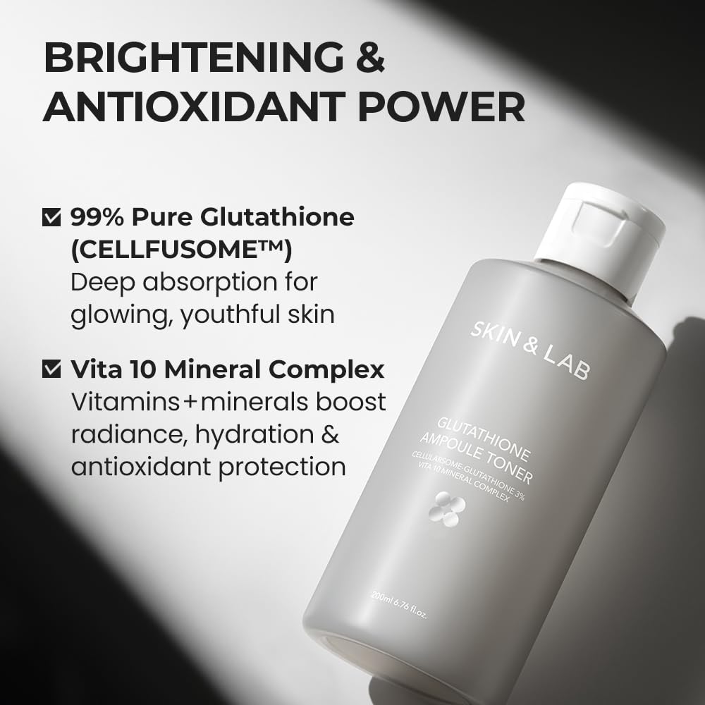 [Skin&LAB] Glutathione Ampoule Toner 6.76 fl oz, Improve Dart Spot, Hyperpigmented, Skin Clarity, Korean Toner for Sensitive Skin