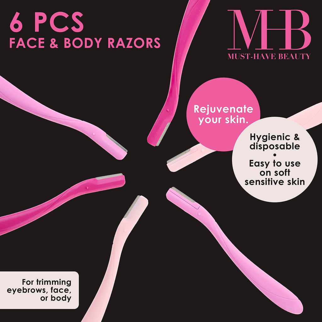 6pc Pink Dermaplaning Razor Set - Easy Grip Disposable Face & Body Razors