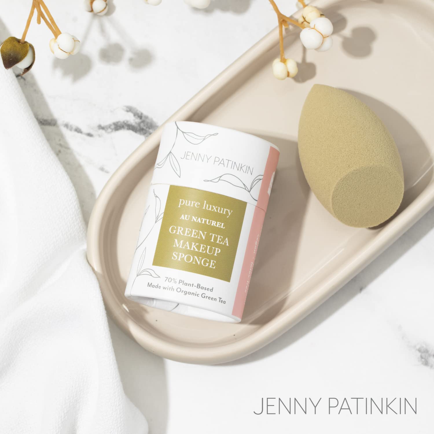 Jenny Patinkin Pure Luxury Au Naturel Green Tea Makeup Sponge - Beauty Blender & Sponge for Flawless Face Makeup Blending - Organic & Soft Beauty Blender Surface