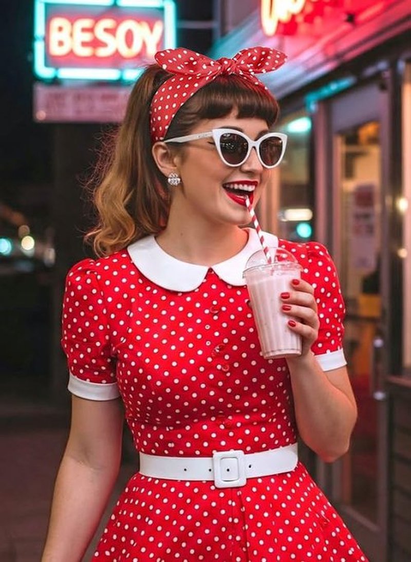 Huachi 2PCS Polka Dot Headbands for Women Red & Black Bow Bunny Ears Headband Halloween 50s Outfit Accessories Cute Retro 1950s Costume Party Favor Headwear Headpiece