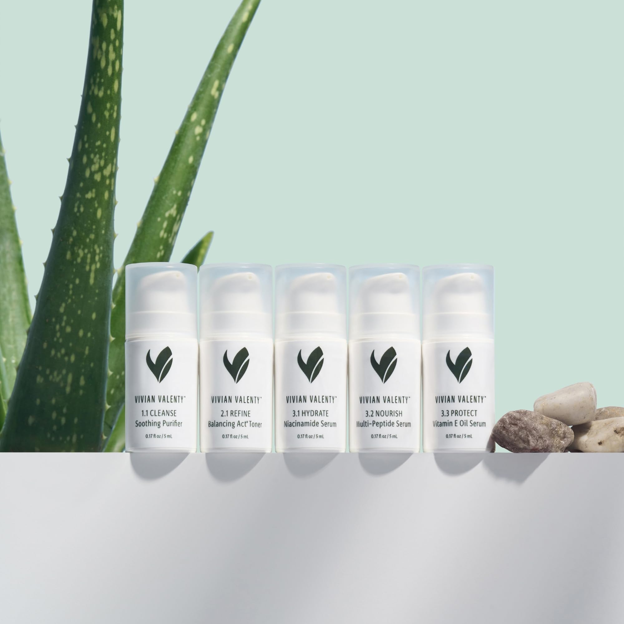Vivian Valenty Skincare Skincare Kit – Cleanse, Refine, Hydrate & Protect System with Serums, Toner & Face Oil (5-Piece Travel Size Set)