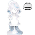 Furina Cosplay Wig for Women White Mixed Blue Wig Focalors Fontaine Blue Highlights Wigs Hair + Elf Ear + Wig Cap for Halloween Comic Con Costume Party