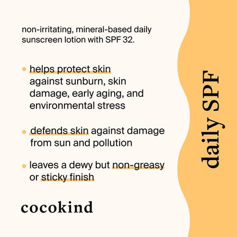 Cocokind Daily SPF Mineral Face Sunscreen - Zinc Oxide, SPF 32, Reef Safe, Unscented, 1.7 fl oz