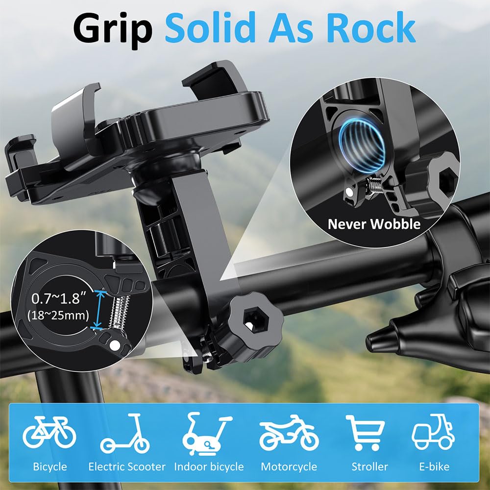 Prjrsme Bike Phone Holder, Handlebar Phone Mount for Bike and Motorcycle, Electric Scooter Mountain Bike, Adjustable Cell Phone Holder,Secure Holder for 4.7-6.8 Inch All Cell Phones