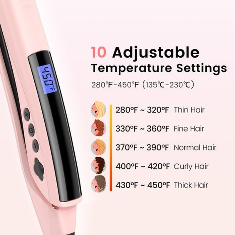 Brightup 2-in-1 Hair Straightener & Curler with 1" Vibrating Plates, Tourmaline Ceramic for Less Frizz & Shiny Smooth Hair, 20S Fast Heating, 10 Temp Settings & Auto Shut Off, Dual Voltage