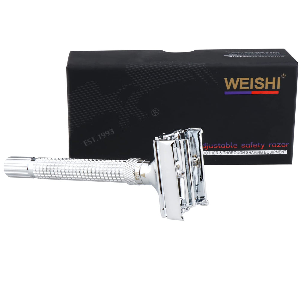 WEISHI Safety Razor Adjustable Butterfly Open Double Edge Chrome