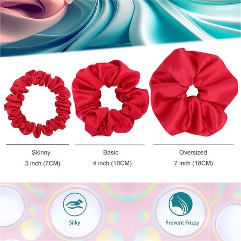 12 Pcs Skinny Satin Silk Scrunchies Hair Ties for Women Girls Bracelets Ponytail Holder Thin Hair Bands Elastic Ropes Hair Bun Accessories (Skinny 12Pcs-Red)