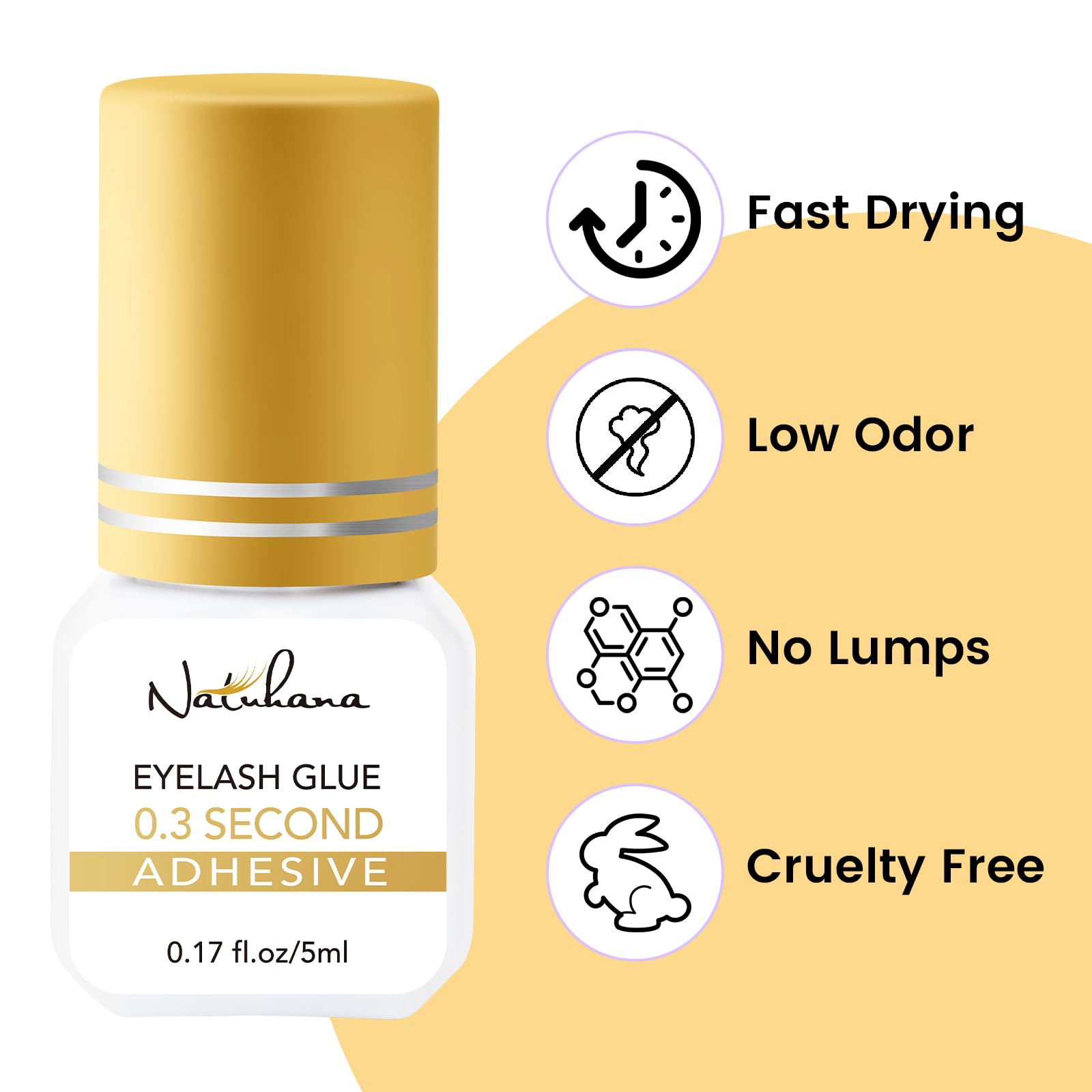 NATUHANA Eyelash Extension Glue 3 Sec Drying (0.17fl.oz / 5ml)/3 Weeks Retention,Waterproof No Irritation Lash Extension Glue for Adhesive Personal DIY or Professional,Black