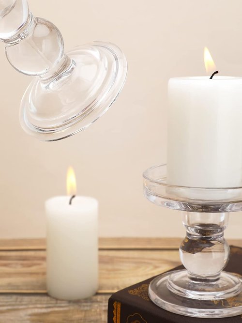 Lewondr Glass Candle Holders - Elegant 3-Piece Crystal Clear Set for Pillar & Taper Candles | Home Décor