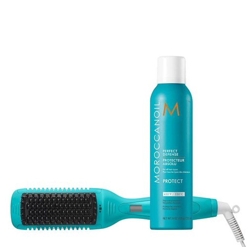 Moroccanoil Smooth Style Ceramic Heated Brush & Perfect Defense Spray Bundle - Ultimate Hair Care Set
