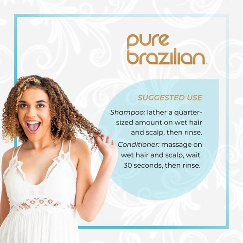 Pure Brazilian Anti-Frizz Shampoo & Conditioner - Salt-Free, Color Safe, Keratin & Argan Oil, 13.5 Oz