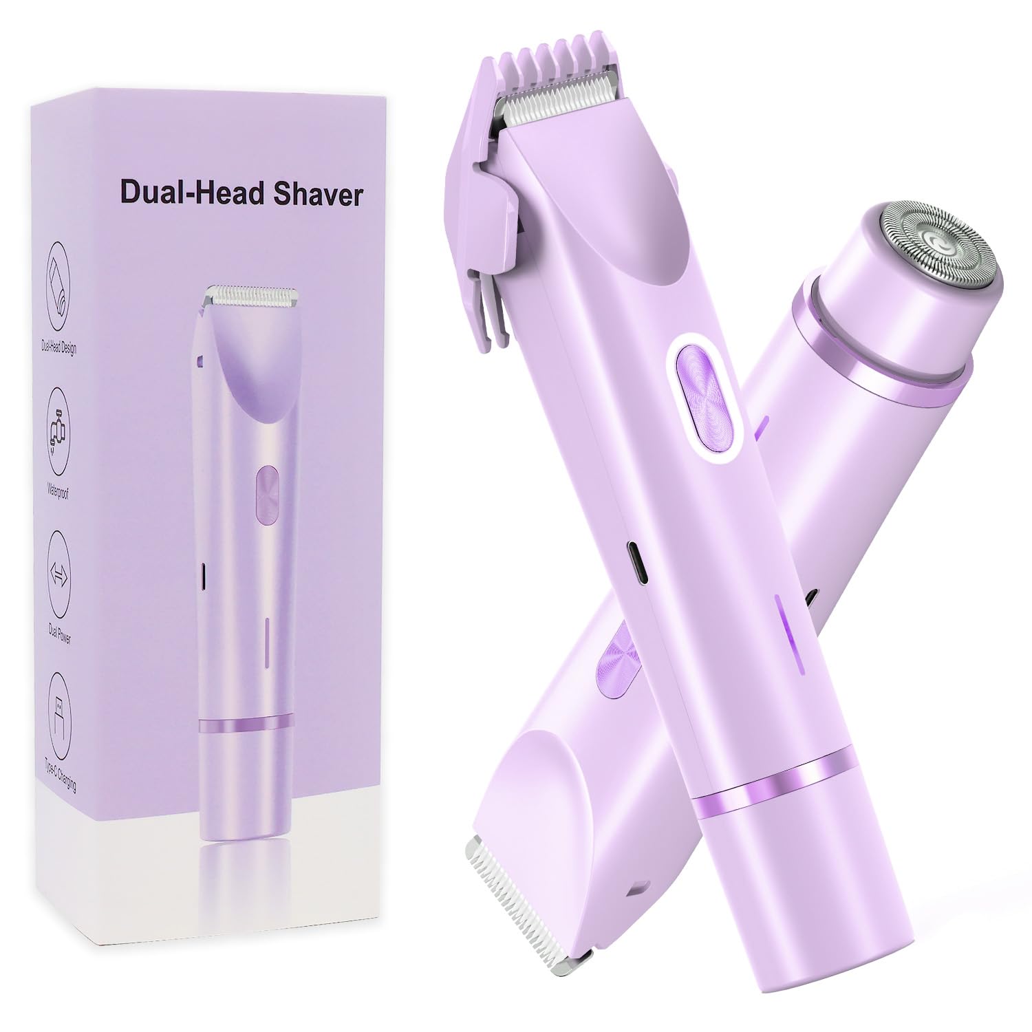 Joigivit 2 in 1 Bikini Trimmer for Women Dual Head Shaver Electric Razors Lady Pubic Hair, Ipx7 Waterproof Bikini Underarm Arms Leg Face Body