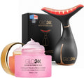 GLO24K Red Light Facial Massager with 24K Gold Retinol Face Cream - Face & Neck LED Beauty Wand, 3-in-1 Vibration Beauty Tool & Collagen Hyaluronic Acid Moisturizer for Smoother-Looking Skin
