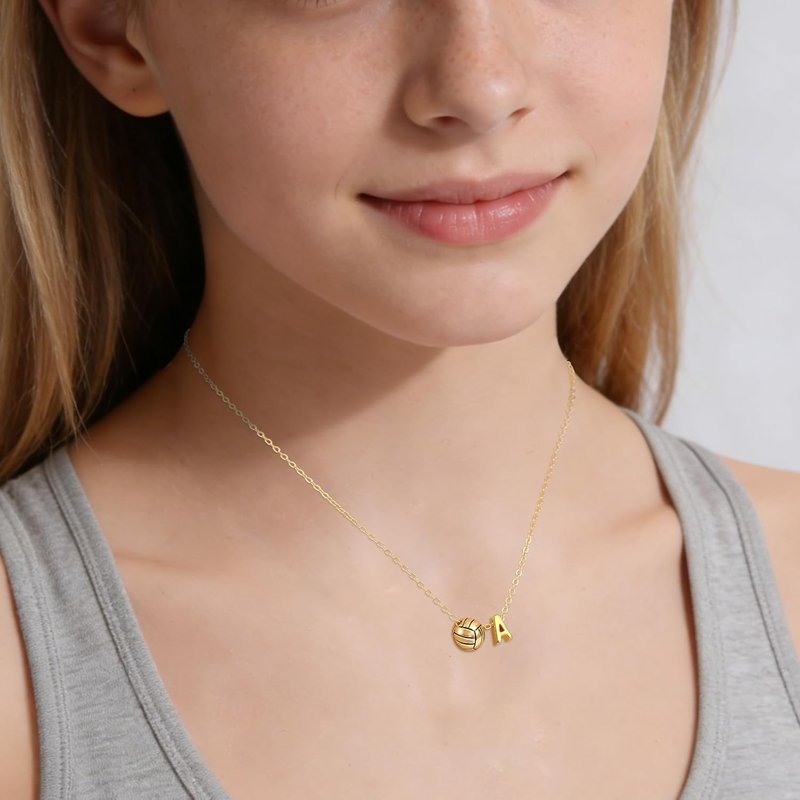 Volleyball Initial Necklace by [Brand Name] - A-Z Letter Design, Perfect Gift for Volleyball Lovers