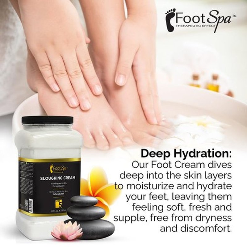 FootSpa - Foot Cream, Sloughing Lotion, Peppermint and Eucalyptus Oil, 128 Oz - Pedicure Massage Foot Care for Dry Cracked Feet, Scrub Gently, Exfoliating