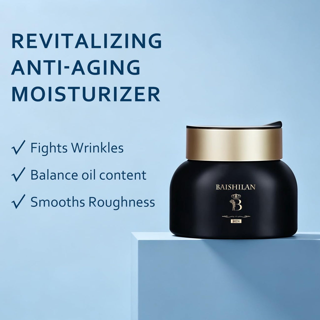 baishilan Men's Face Moisturizer,Revitalizing Anti-Aging Cream For Men，Anti Wrinkle Face Cream To Reduce Fine Lines and Wrinkles，Oil Control Anti Dry Rough Facial Cream 1.76 OZ
