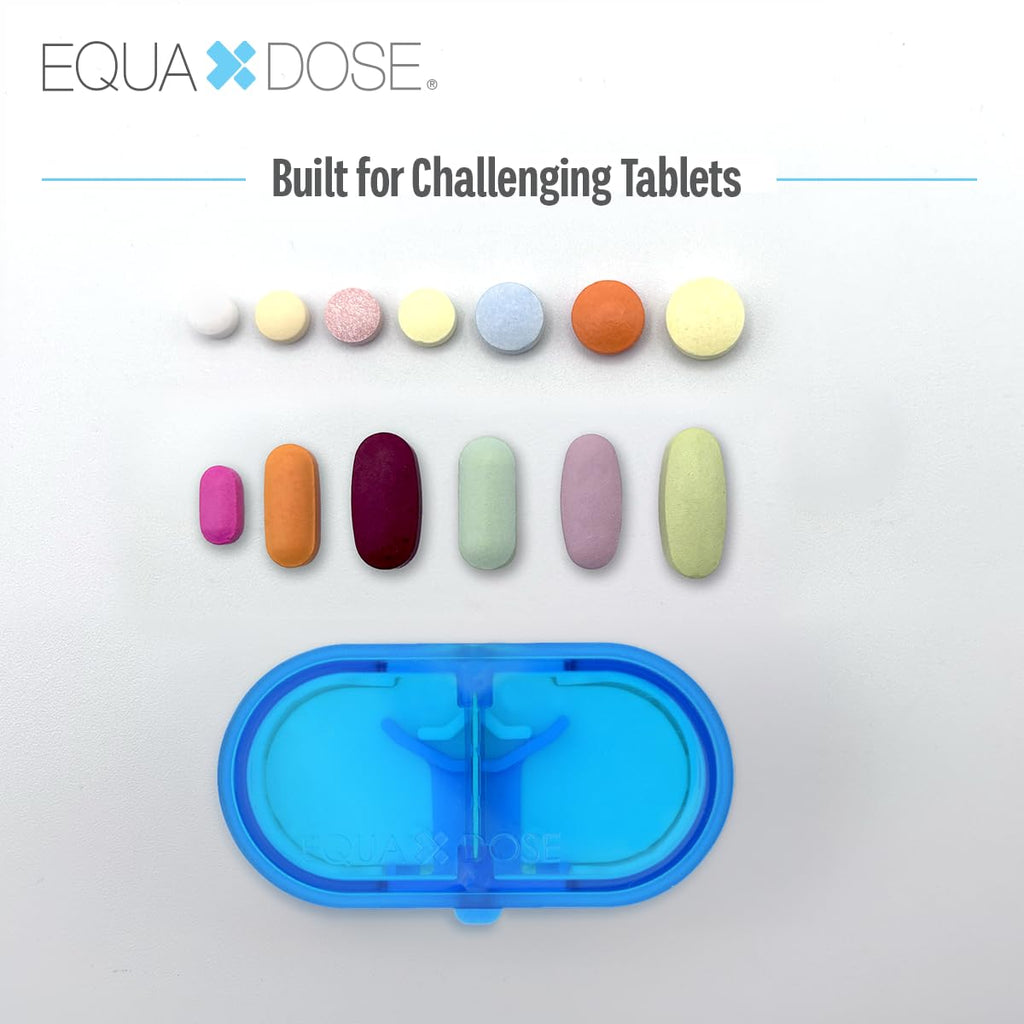 EQUADOSE Pill Cutter, Double Stainless Steel Blade & Centering Device, Blue