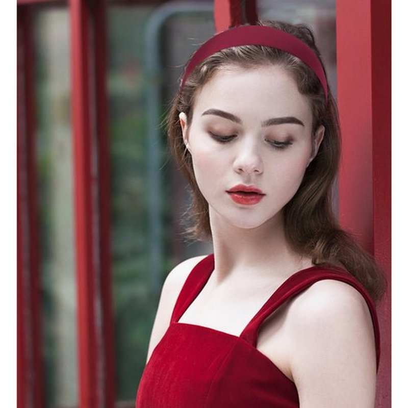 Atoden Satin Headbands for Women & Girls - Red, Burgundy Plain Headbands (1.18 Inch Wide) - Non Slip, Hard, Thin - DIY Crafts, Costume, Holiday & Christmas Gifts