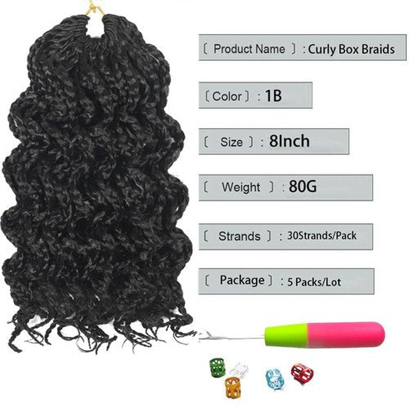 150 Strands Goddess Box Braids Crochet Hair Pre Looped 8Inch Curly Box Braids Crochet Braids Pre Braided Crochet Hair Pre Looped Box Braid Crochet Braids 5 Packs Wavy Crochet Braiding Hair for Women