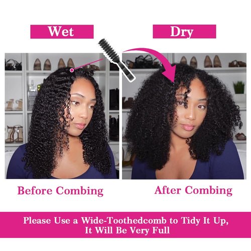 Legendhair Glueless V Part Wig Human Hair Afro Kinky Curly Upgrade U Part Full Head Clip In Bob Pixie Cut Wig No Leave Out 200% Density 8 Inch for Black Women