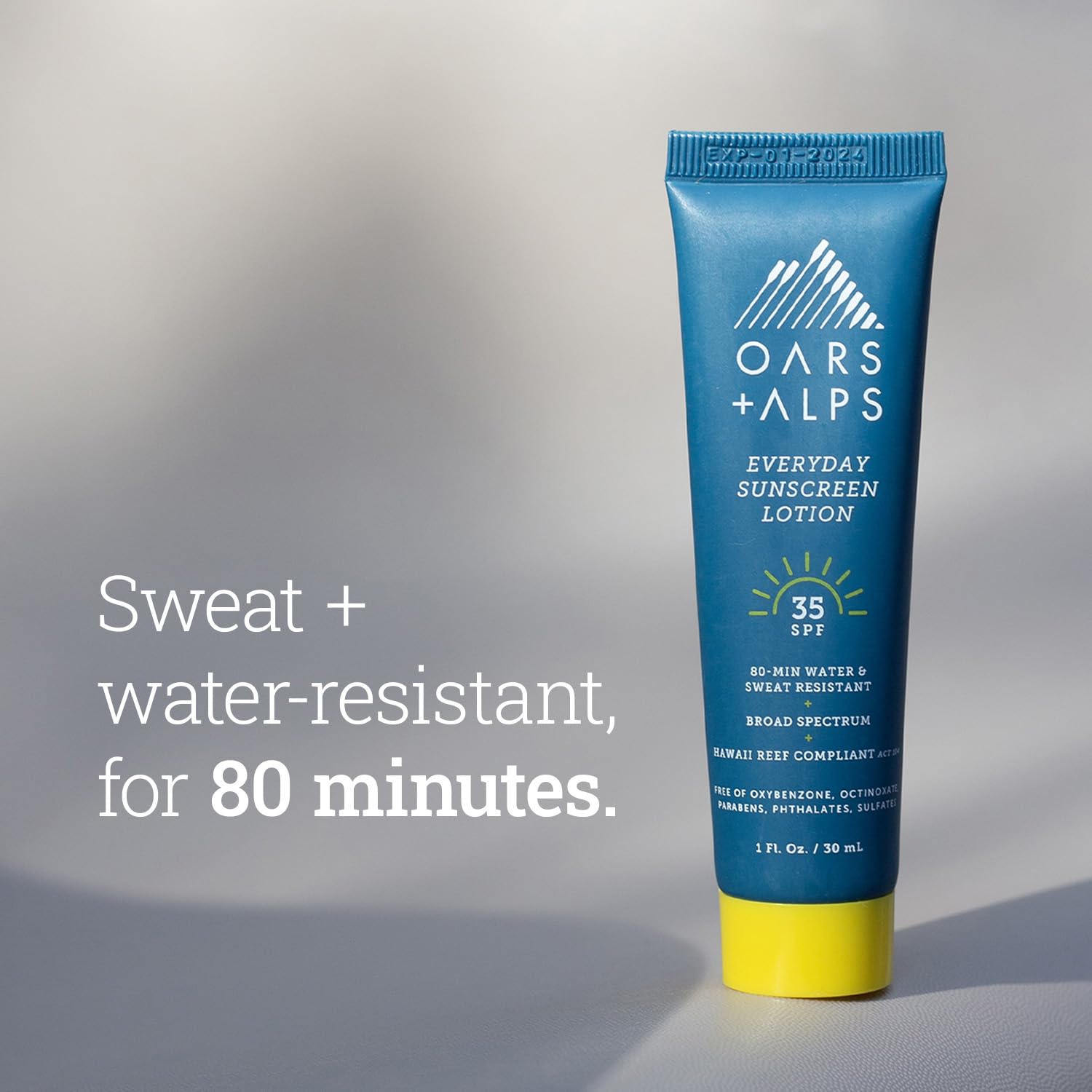 Oars + Alps Travel Sunscreen Body Lotion for Everday Use, SPF 35 Body & Face Sunscreen Lotion, Infused with Aloe & Vitamin E, No Residue, Water & Sweat Resistant, All Skin Types, Lightweight, 1oz, 5pk