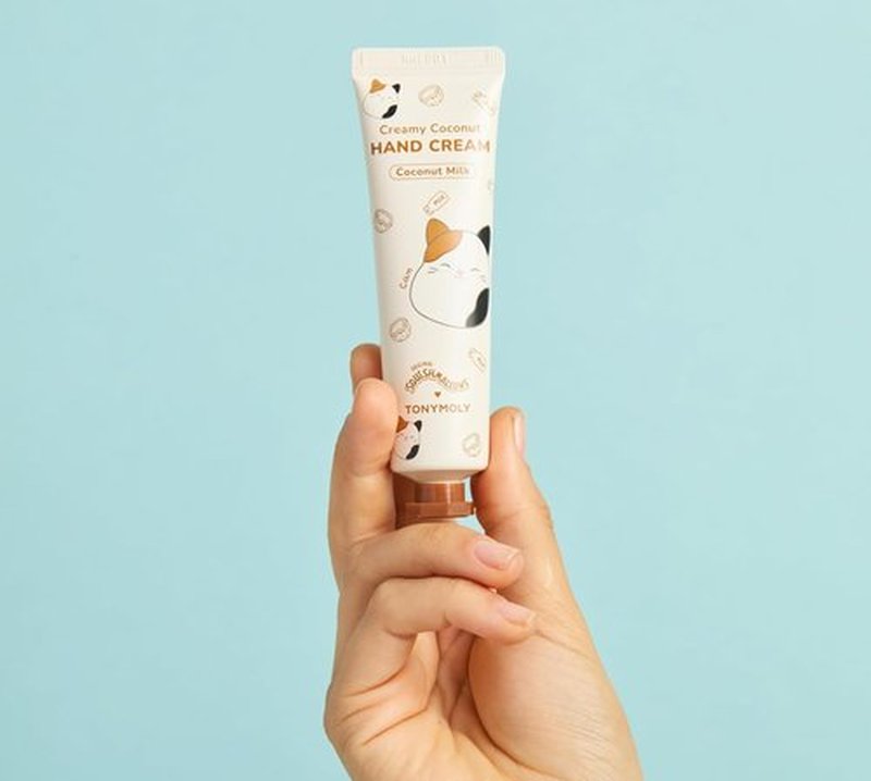 TONYMOLY Cam the Cat 2-Piece Set | Coconut Milk Hand Cream & Frosted Milk Lip Gloss - Adorable Korean Skincare Gift for Women & Teens