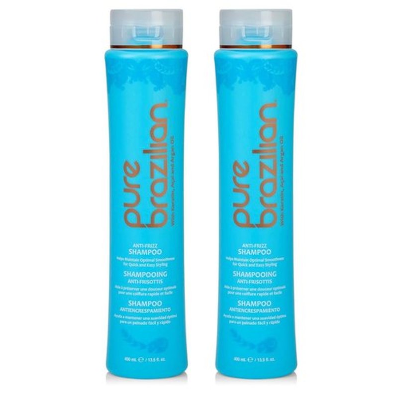 Pure Brazilian Anti-Frizz Shampoo - Salt-Free & Color Safe with Keratin, Argan Oil & Acai | 13.5 Oz (Pack of 2)
