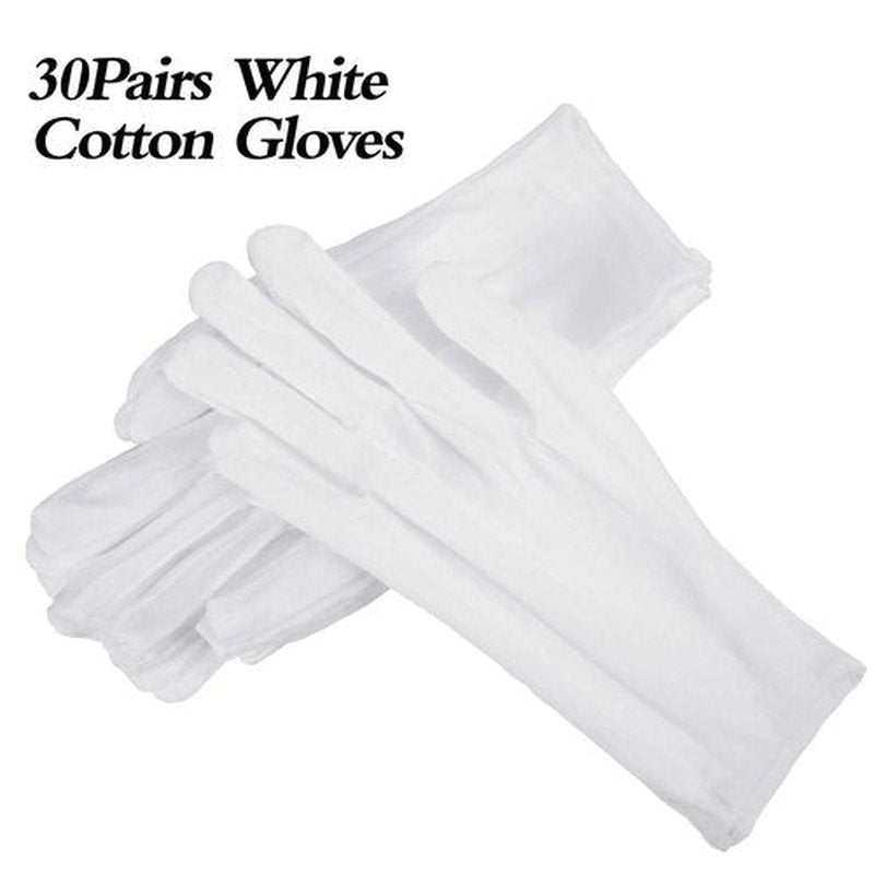 SATINIOR 60 Pcs Cotton Glove Stretchy Work Glove Reusable Mitten for Men Women Dry Hand Art Handling Coin Jewelry(White)