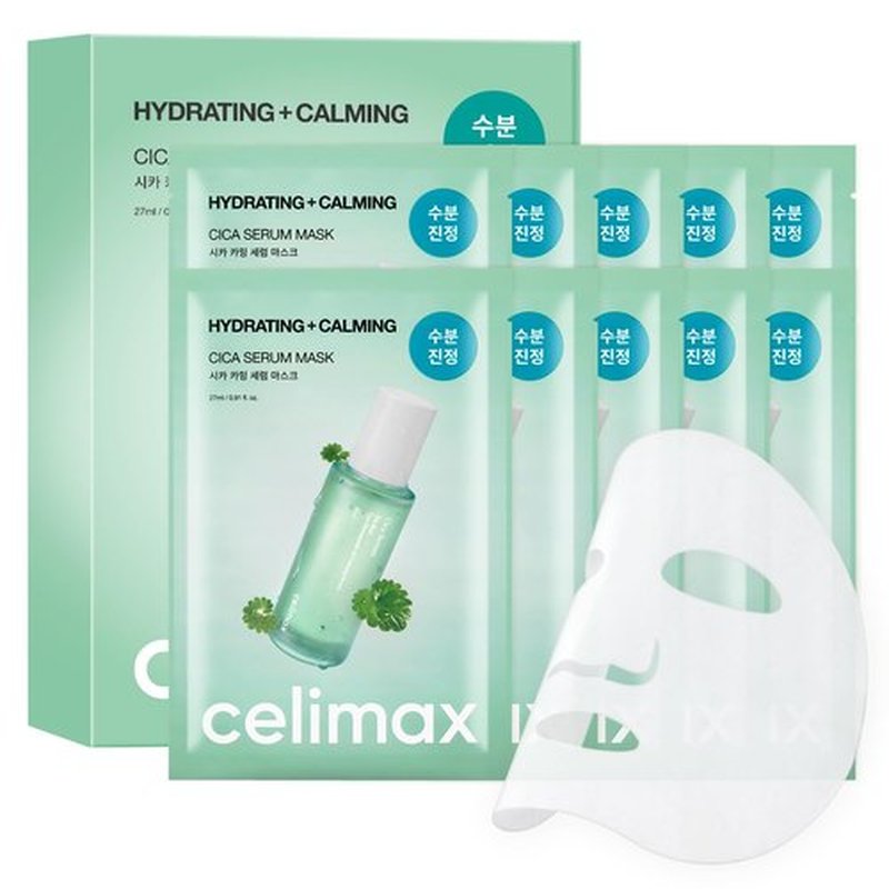 Celimax The Real Cica Calming Serum Mask - Hydrating Korean Face Sheet Mask with Centella Asiatica & Madecassoside | 10 Pack, 27ml