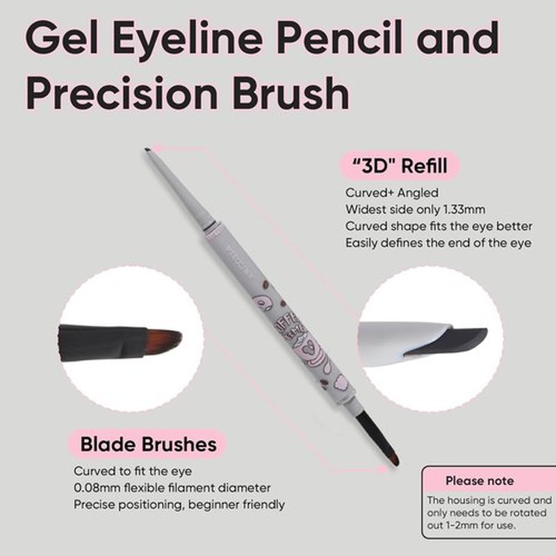 Skiennix Waterproof Gel Eyeliner Pencil - Highly Pigmented, Smudge-Proof, Ultra-Fine Tip - Includes Built-In Brush for Easy Application - 01 Black