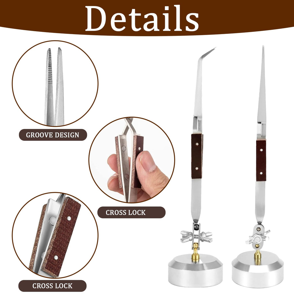 csjzzt Third Hand Tweezers,6 Pcs Soldering Tweezers, 3 Cross Lock Solder Tweezers + 2 with Base+Figure 8 Gourd Clamp, with Base 360° Rotation,Jewelry Making Repair Kit
