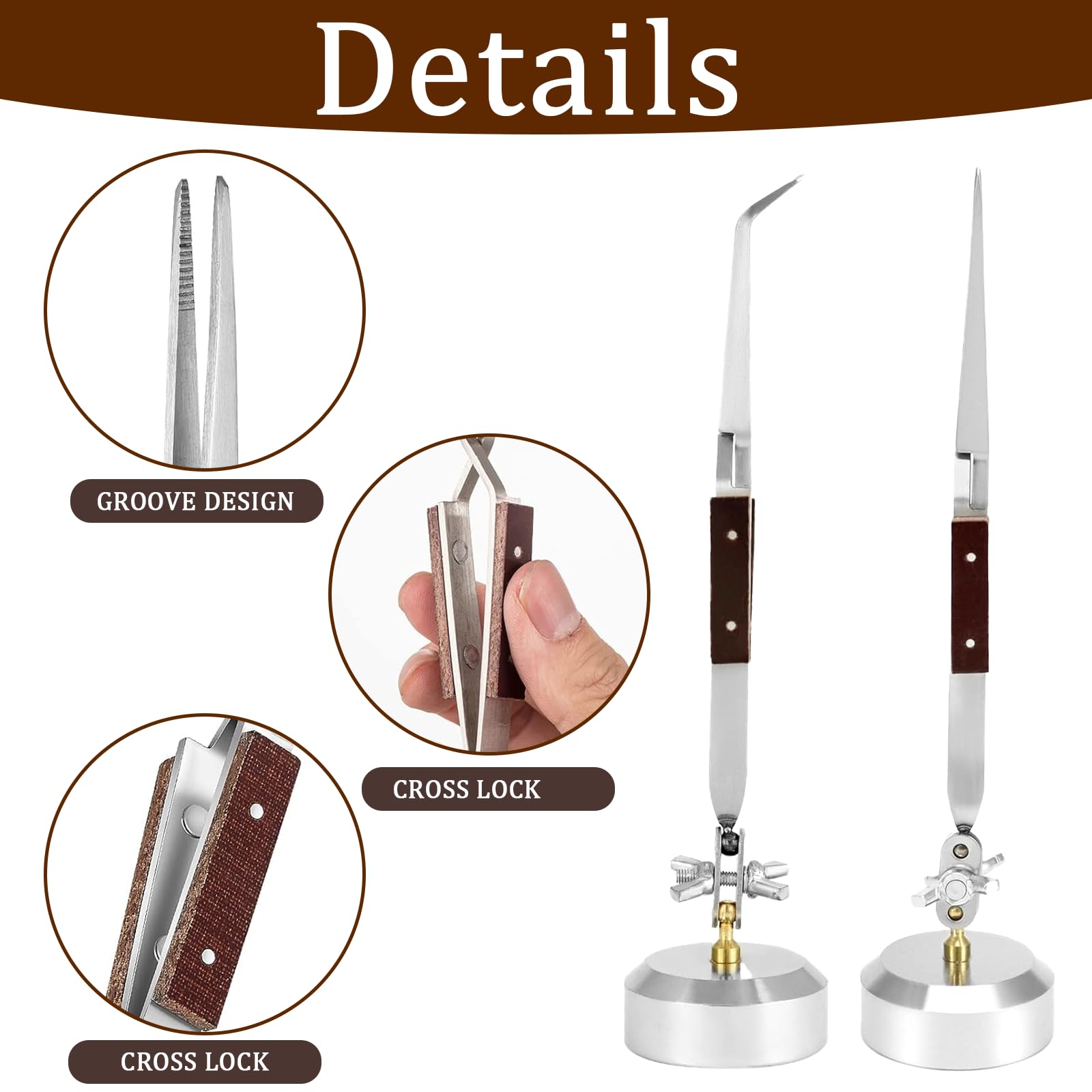 csjzzt Third Hand Tweezers,6 Pcs Soldering Tweezers, 3 Cross Lock Solder Tweezers + 2 with Base+Figure 8 Gourd Clamp, with Base 360° Rotation,Jewelry Making Repair Kit