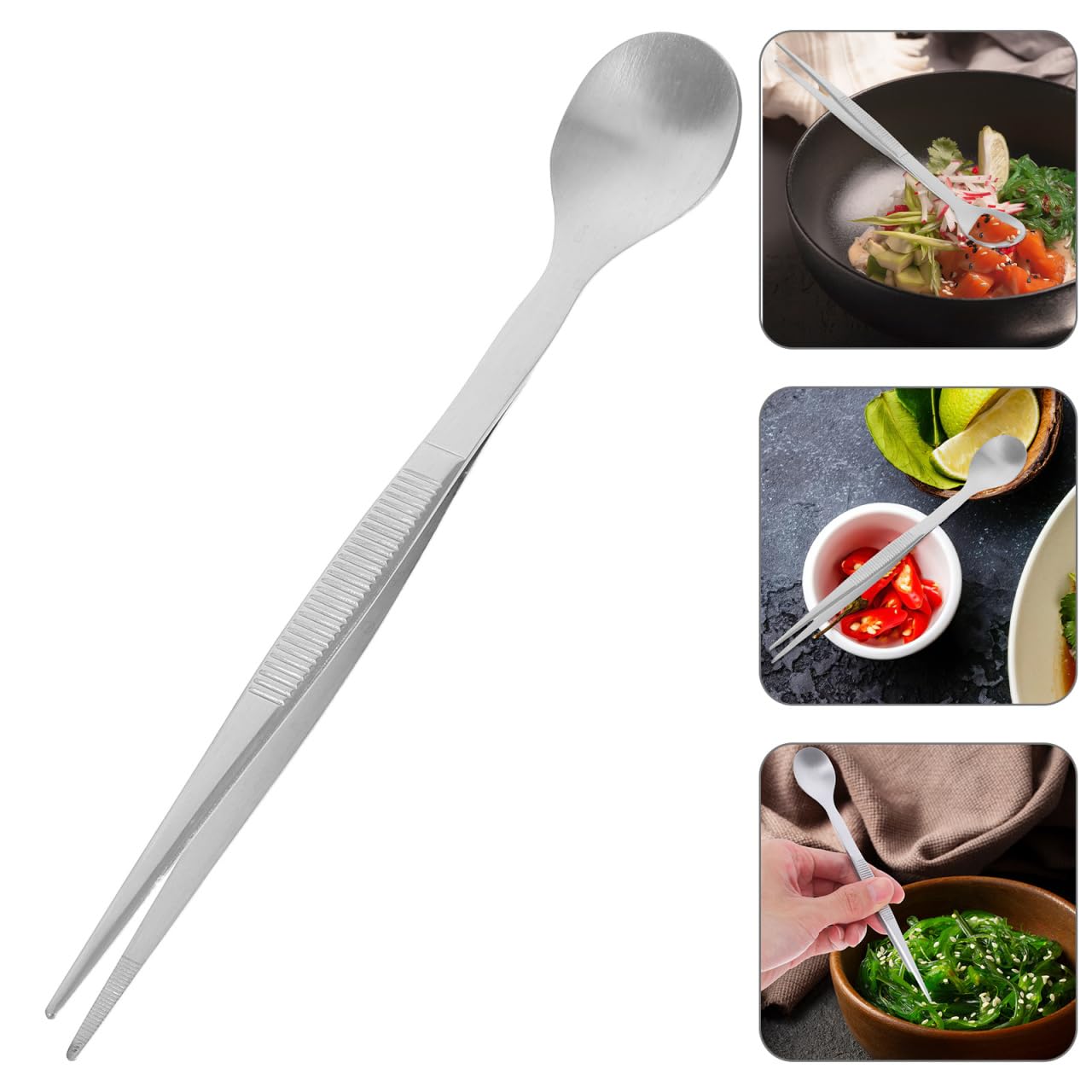 Ciieeo Tasting Spoon - Stainless Steel Spoon Tweezer 2 in 1 Chef Serving Tongs for Plating Buffet Banquet Barbecue Cooking Grilling Culinary Salad Dressing