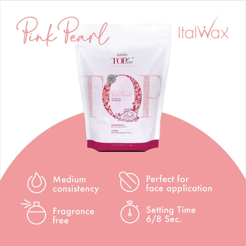 Italwax Top Line Pink Pearl Hard Wax Beads 1.65 lb (750 g) – Semi-Creamy Unscented Hard Wax for Facial Areas, Strong from First Pull, Suitable for Sensitive Skin, Professional Use – Made in Italy