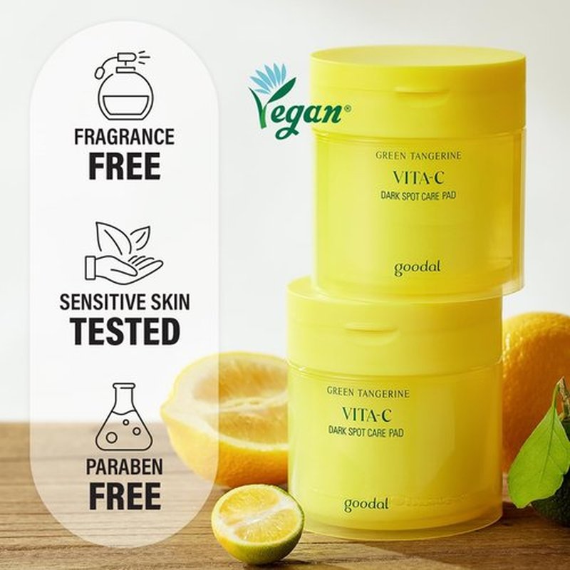 GOODAL Green Tangerine Vita C Toner Pads, Korean Skin Care, K-Beauty, Glass Skin, 70 Sheets