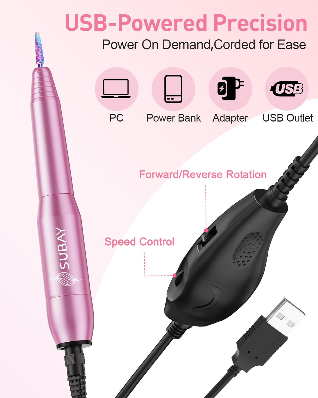 Electric Nail Drill 20000RPM Portable Nail File Nail for Acrylic Gel Nail