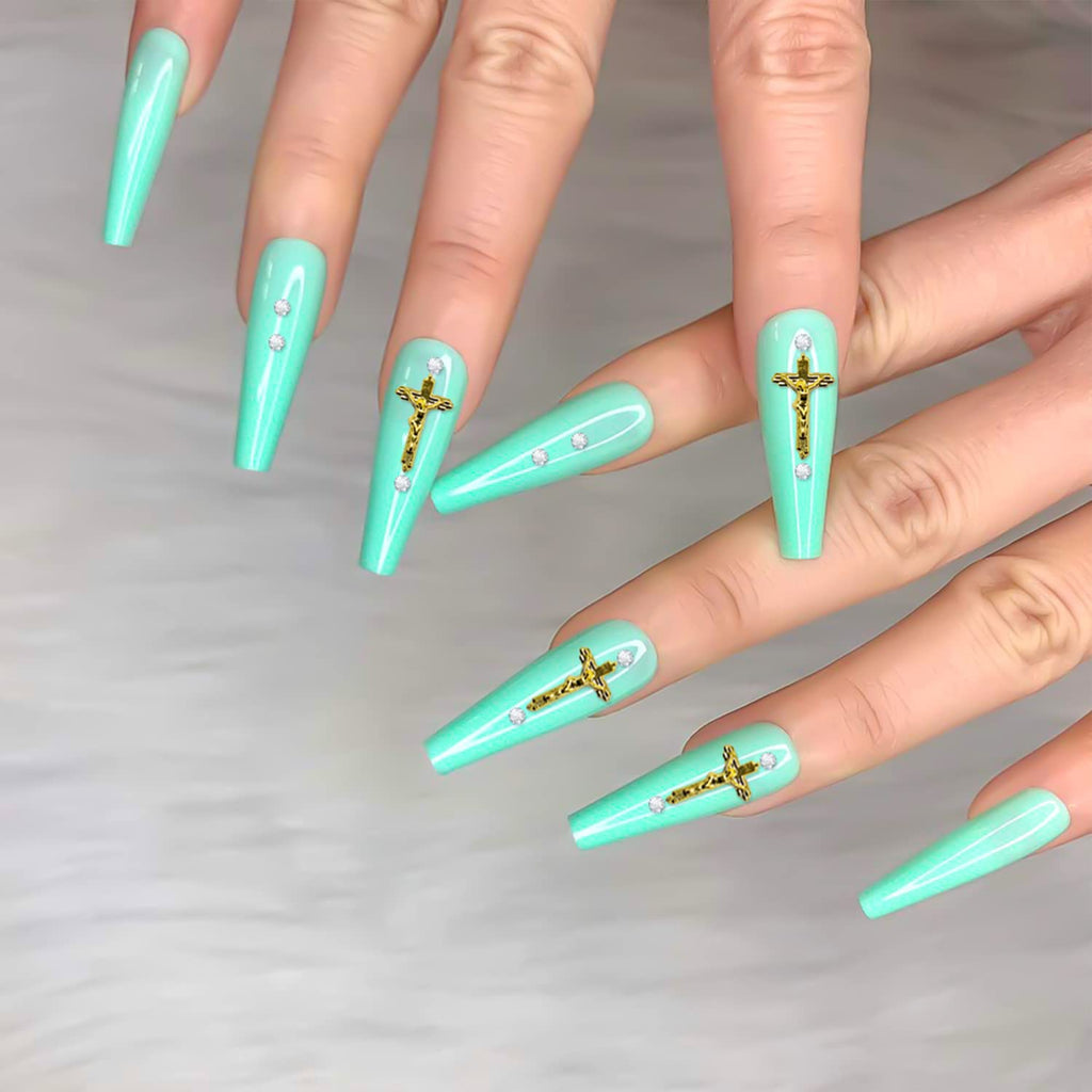 WOKOTO 100pcs 3D Gold Crucifix Nail Charms For Nail Art 3d Cross Nail Charms Metal Gold Nail Charms Metal Decorations For Nail Art DIY Accessories For Women Nails Nail Jewels For Acrylic Nails