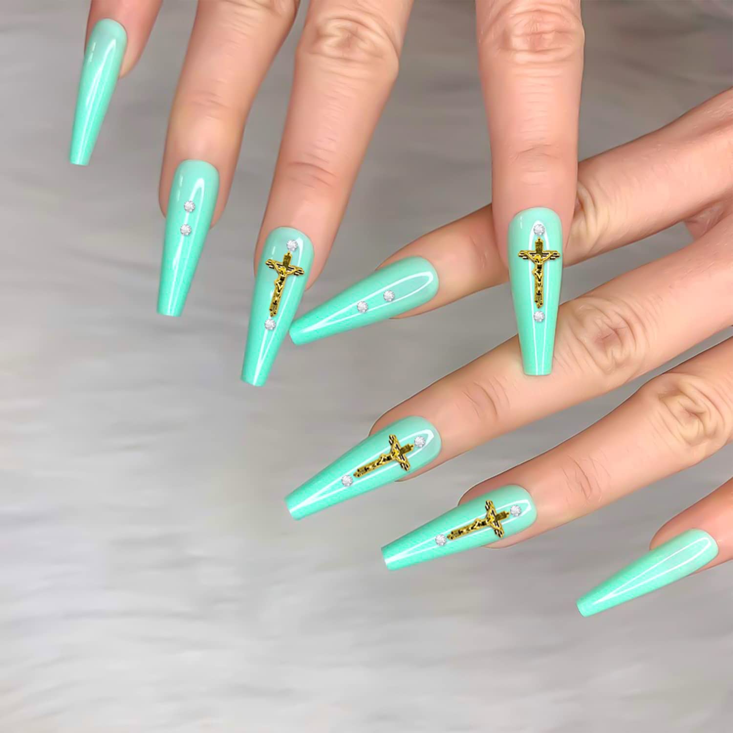 WOKOTO 100pcs 3D Gold Crucifix Nail Charms For Nail Art 3d Cross Nail Charms Metal Gold Nail Charms Metal Decorations For Nail Art DIY Accessories For Women Nails Nail Jewels For Acrylic Nails
