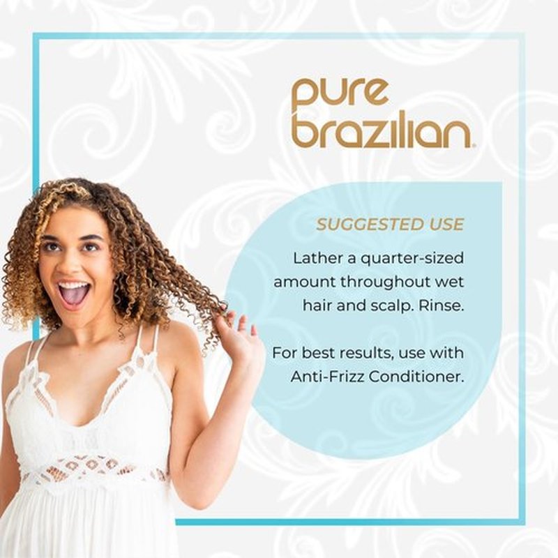 Pure Brazilian Anti-Frizz Shampoo - Salt-Free & Color Safe with Keratin, Argan Oil & Acai | 13.5 Oz (Pack of 2)