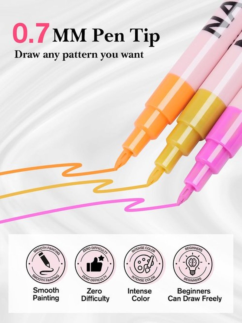 EBANKU 12 Colors Nail Art Pens Set, 3D 0.7MM Nail Polish Pens Quick-Drying Nail Art Acrylic Paint Nail Point Dotting Liner Pen Tools for Home & Salon Nail DIY