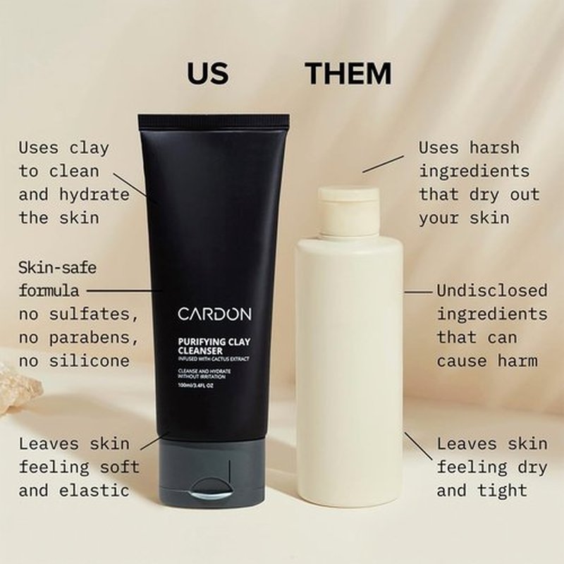 Cardon Men's Deep Pore Cleaning Clay Face Wash - 4X Better Than Charcoal for Oily, Acne-Prone Skin | 1 CT