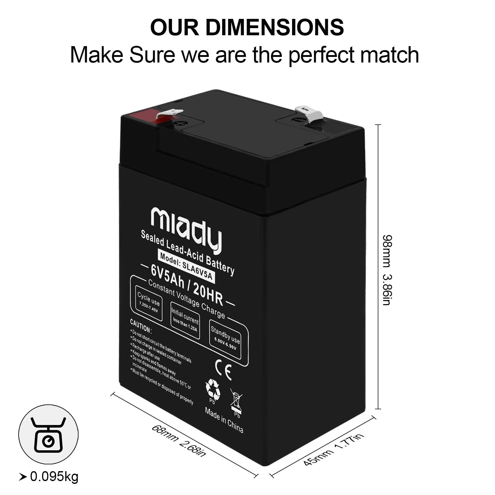 Miady 6V 5Ah Rechargeable Sealed Lead Acid Battery (6 Pack)