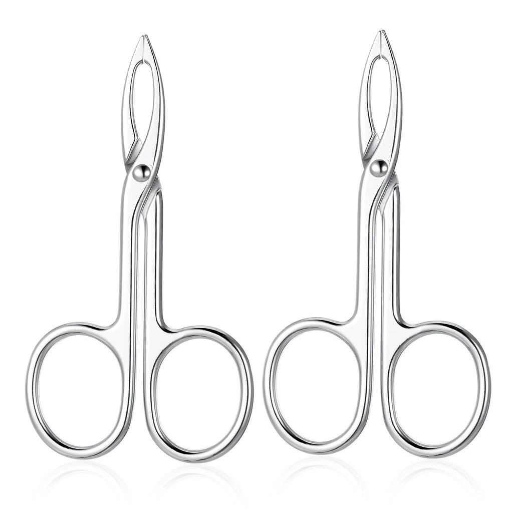 2 PCS Scissor Tweezers for Eyebrows, Metal Straight Tip Scissor Tweezers with Handles, Flat Plucker Tweezers Scissors for Remover Facial Hair and Eyebrow Care(Silver)